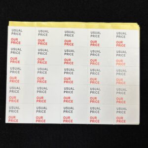 Usual price/ Our price self-adhesive stickers, labels for jewellery displays