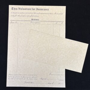Parchment valuation A4 forms with envelopes.  Supplied in packs of 25.