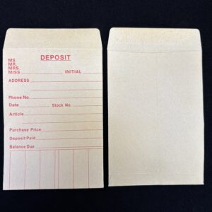 Jewellers Manilla Printed Deposit Envelope 89 x 124mm (1117P)