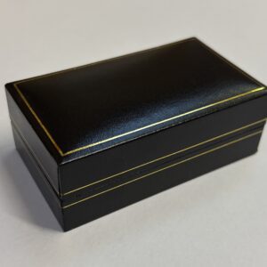 Quality Leatherette Cufflink box in Black with gold trim, 2 elastics  93 x 52 x 34mm