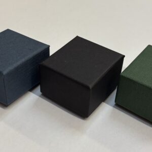Quality cardboard Ring jewellers boxes fitted with blacked flocked foam ring base.